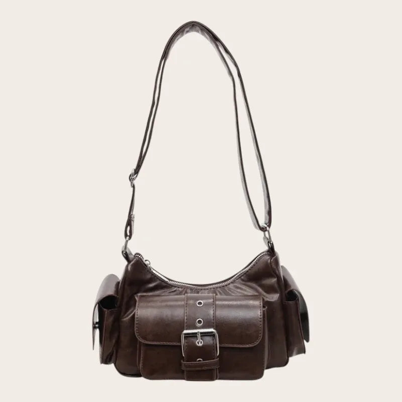 Petit sac bandoulière rétro poche avant boucle look vintage