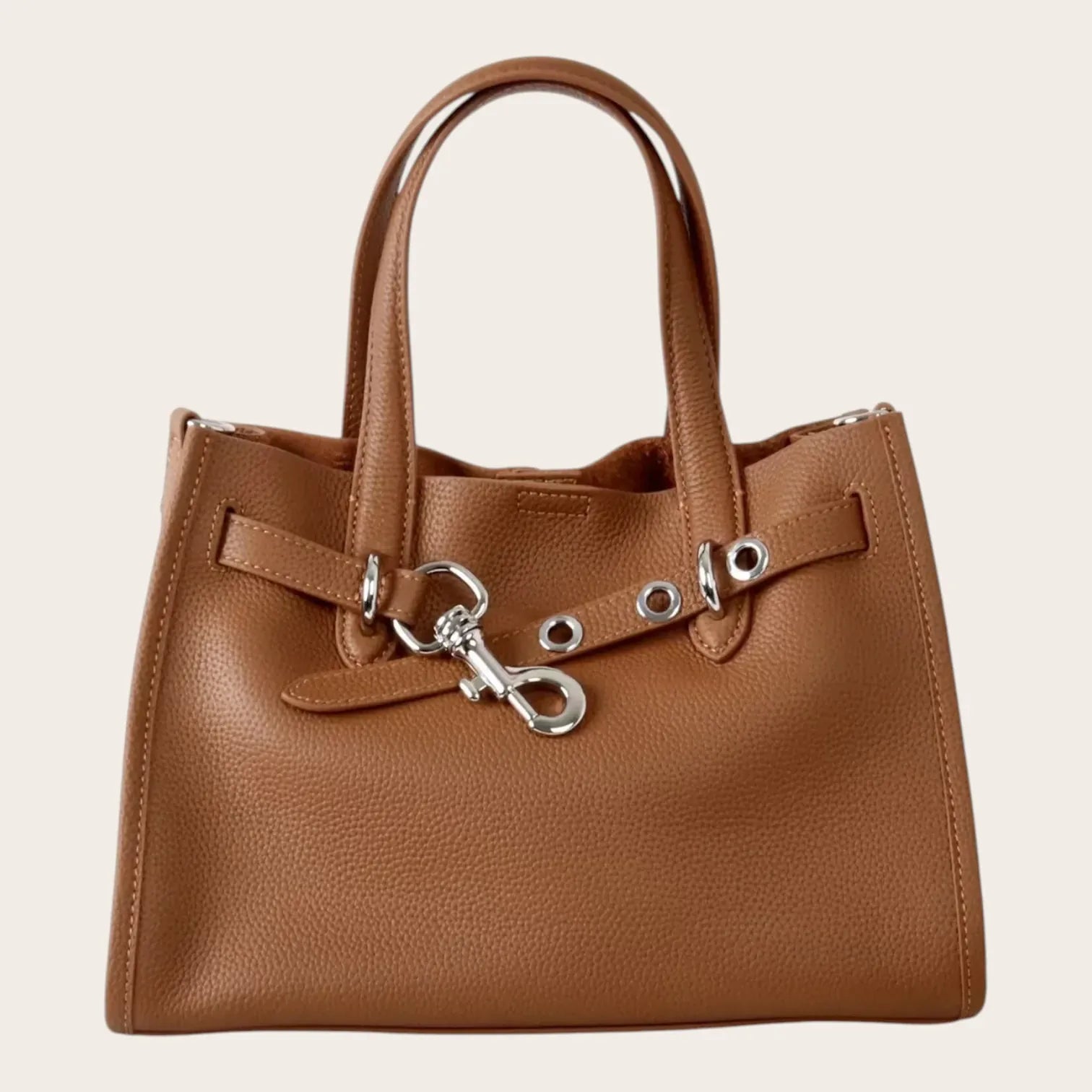 Petit sac cabas en cuir grainé Camel