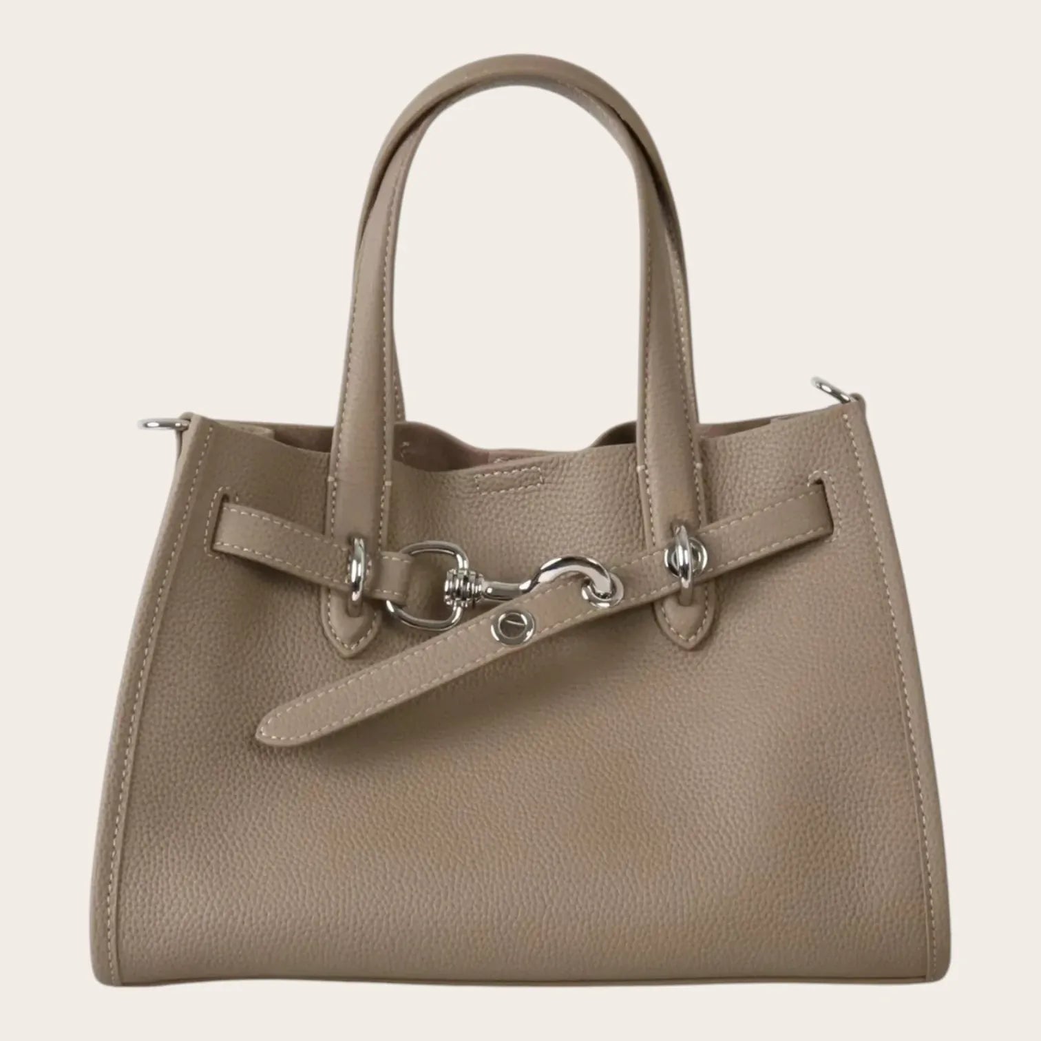 Petit sac cabas en cuir grainé Khaki