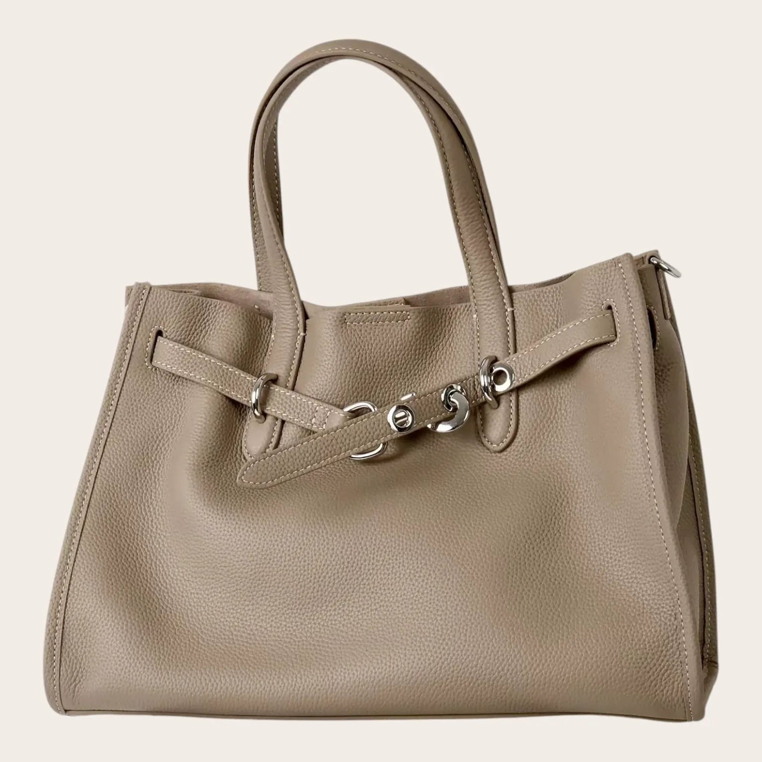 Petit sac cabas en cuir grainé Khaki