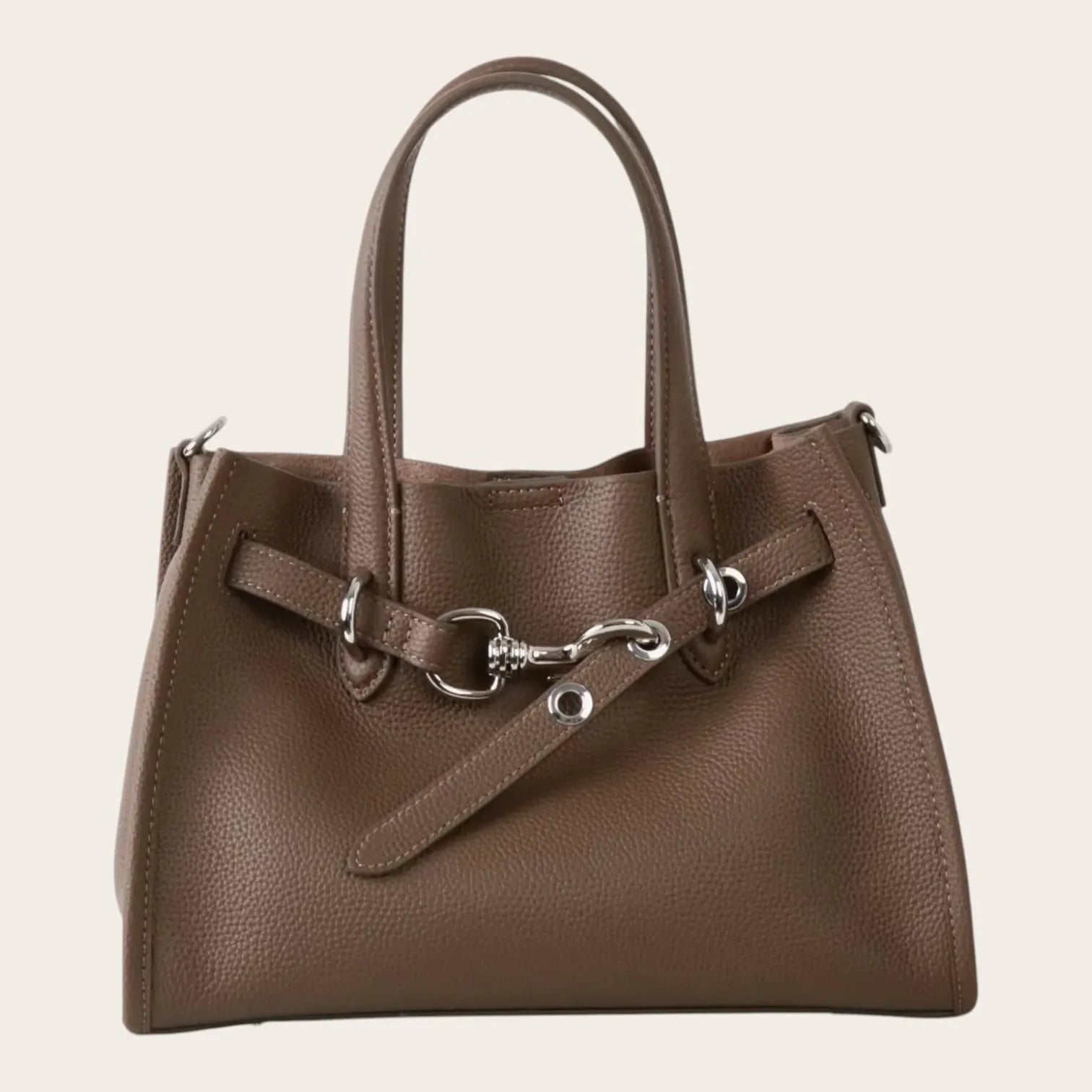 Petit sac cabas en cuir grainé Café