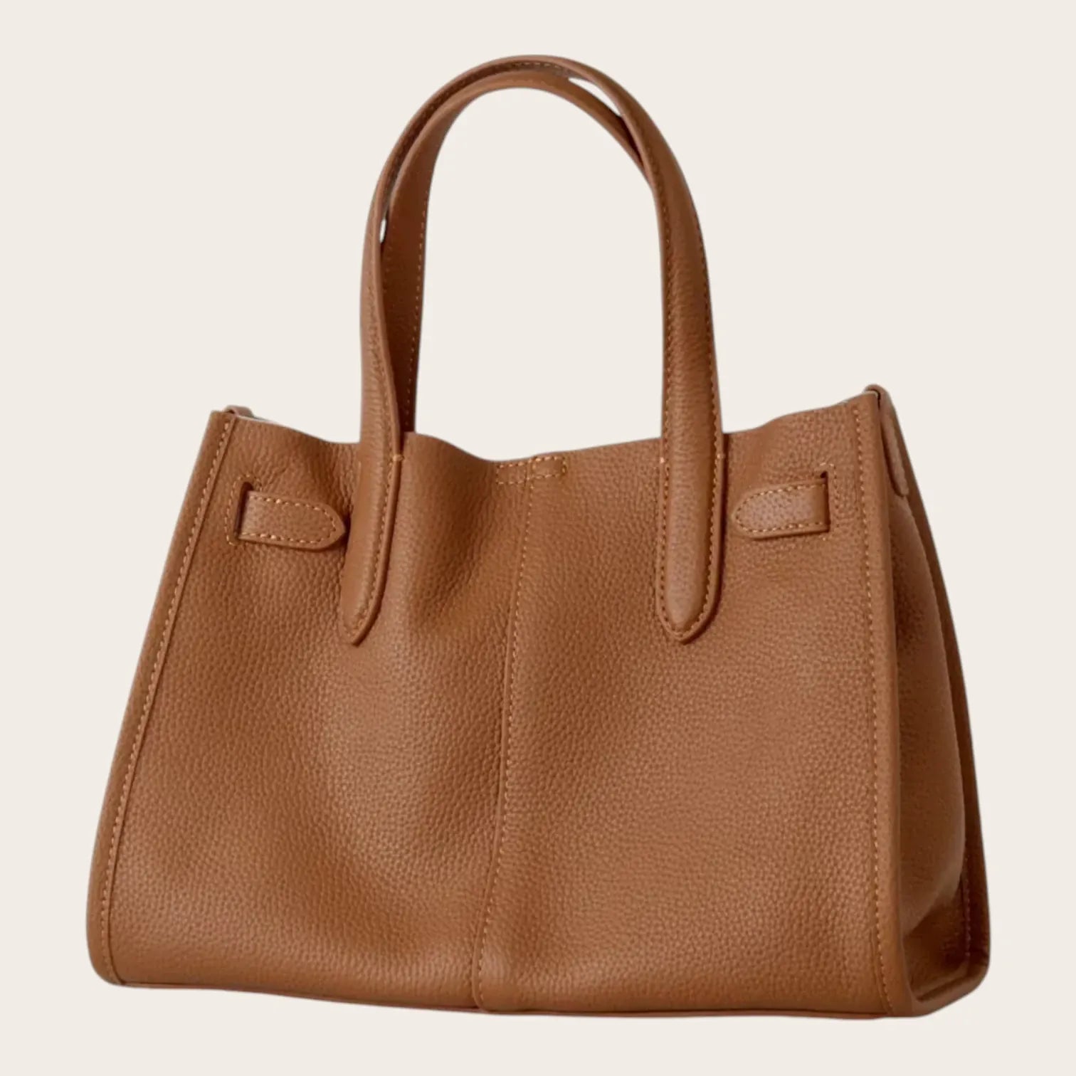 Petit sac cabas en cuir grainé Camel