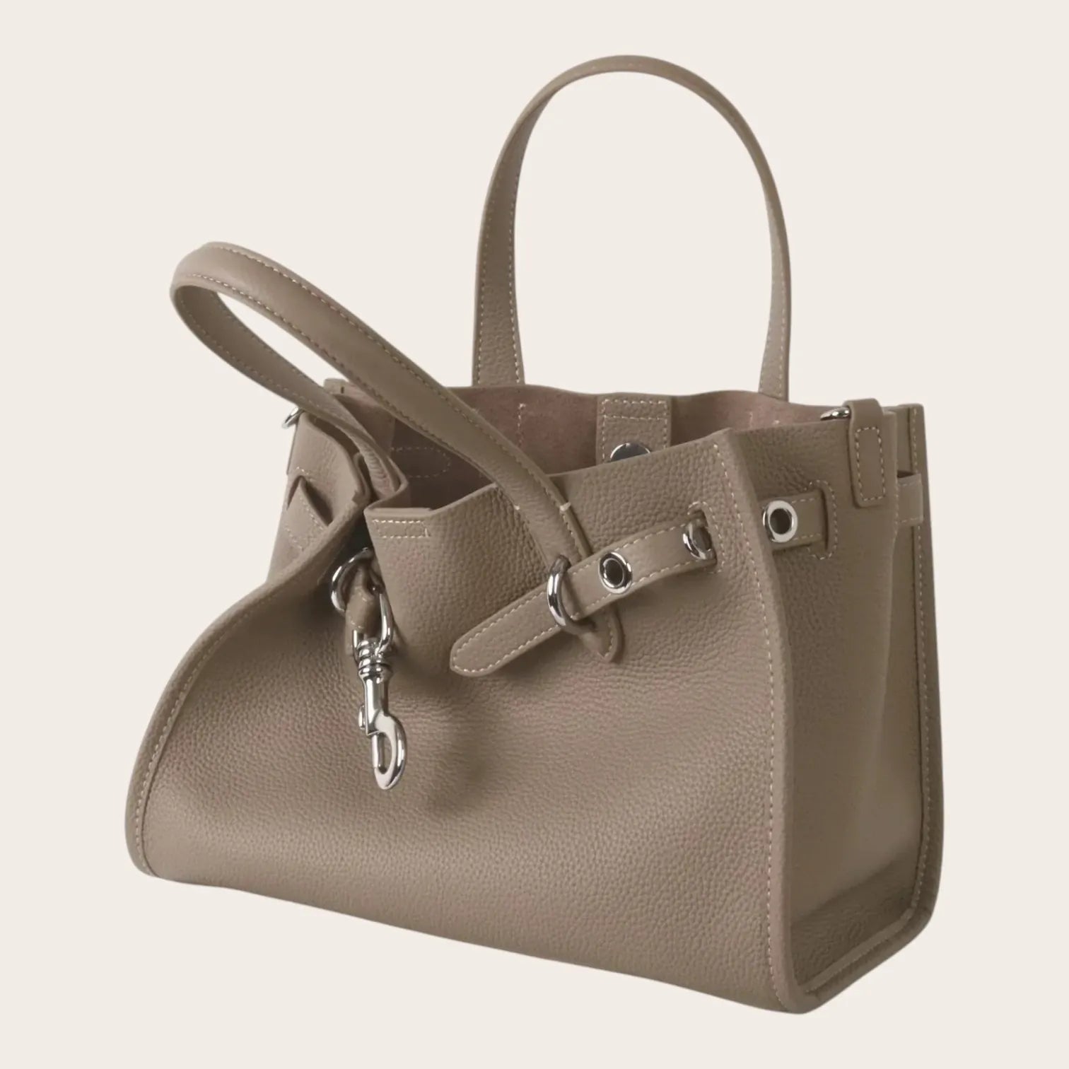 Petit sac cabas en cuir grainé Khaki