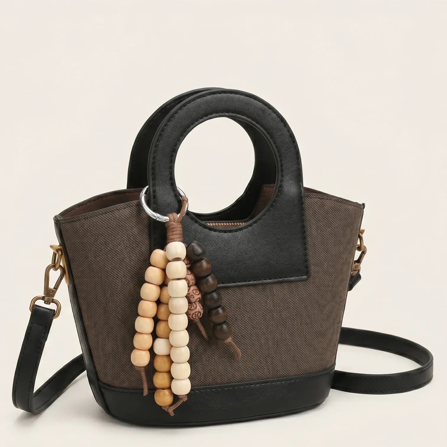 Sac a main a poignées rondes en toile Café