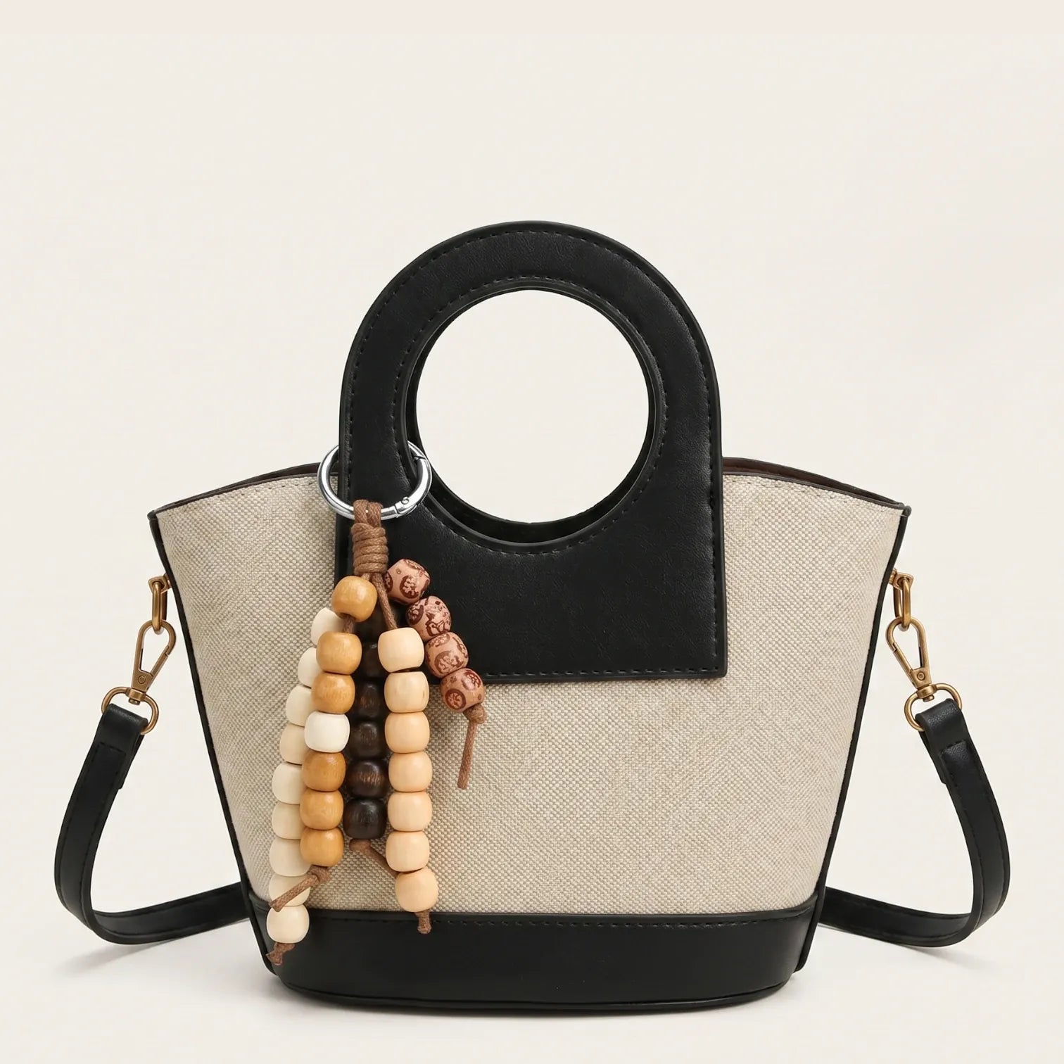 Sac a main a poignées rondes en toile Beige