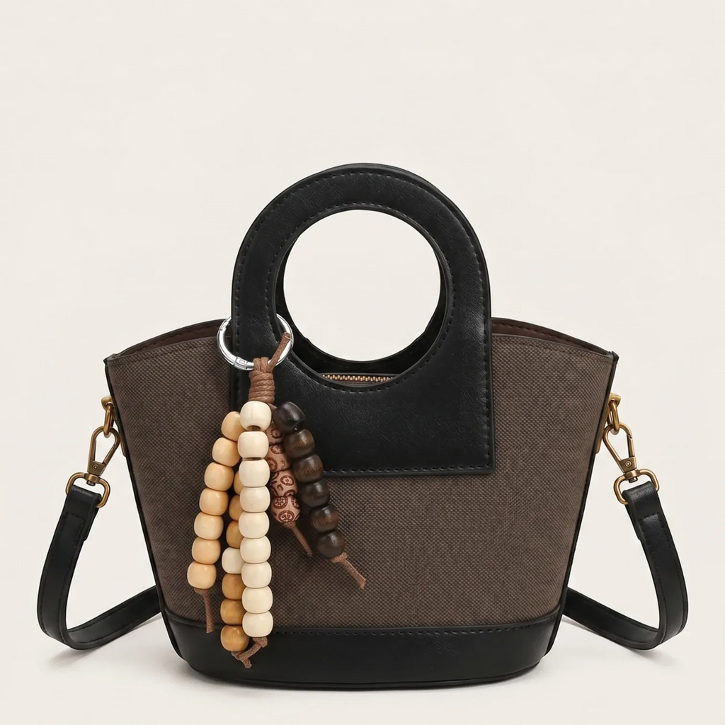 Sac a main a poignées rondes en toile Café