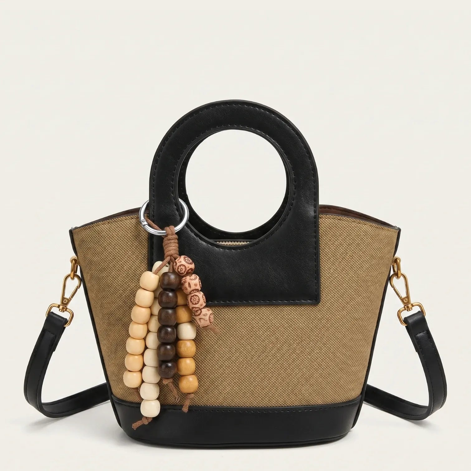 Sac a main a poignées rondes en toile Khaki