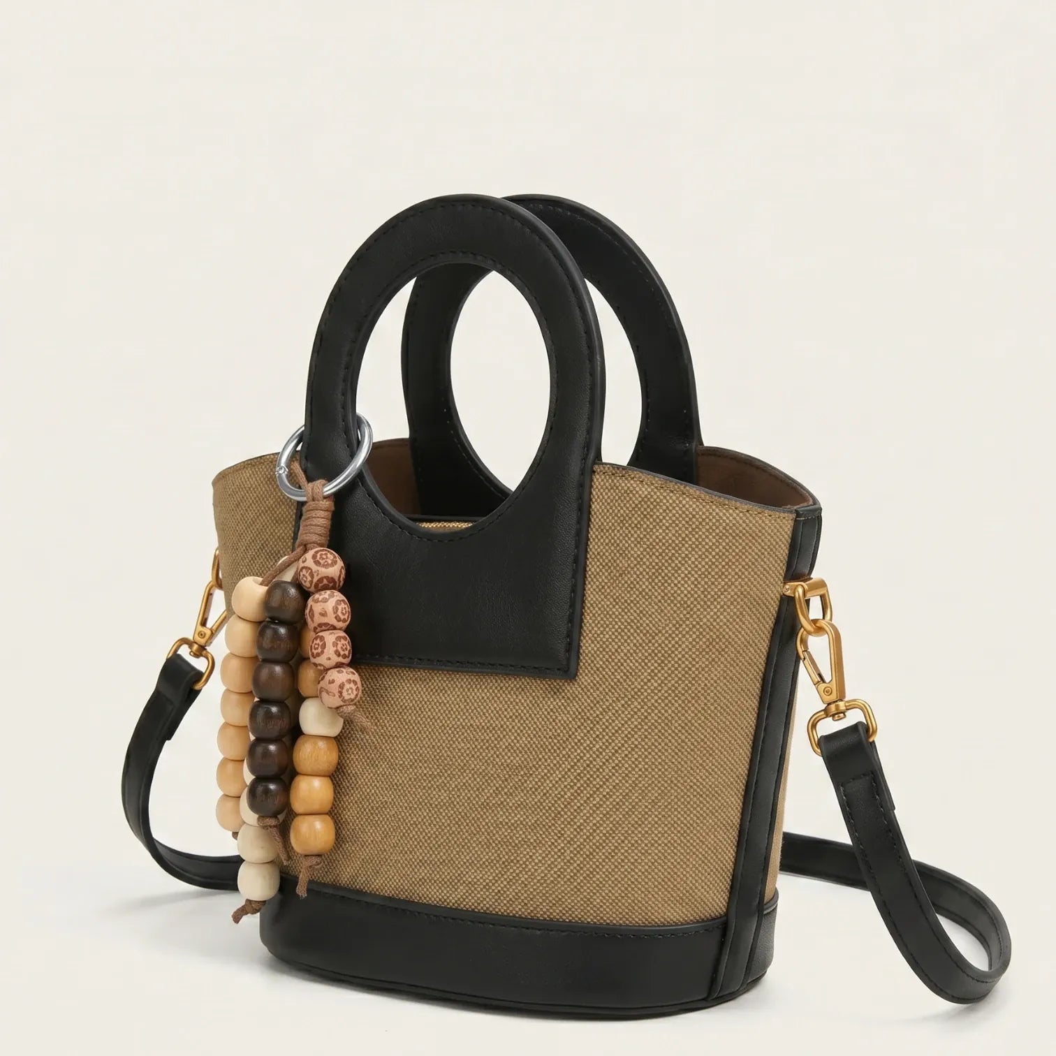 Sac a main a poignées rondes en toile Khaki