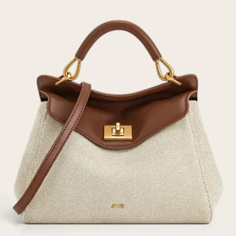 Sac a main bicolore en toile et cuir Marron