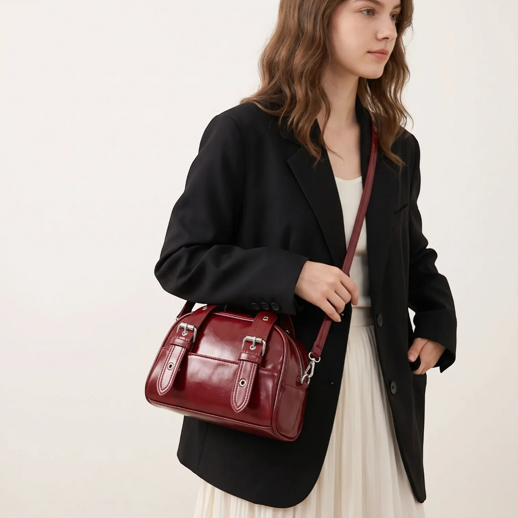 Sac à main bowling vintage ciré Rouge
