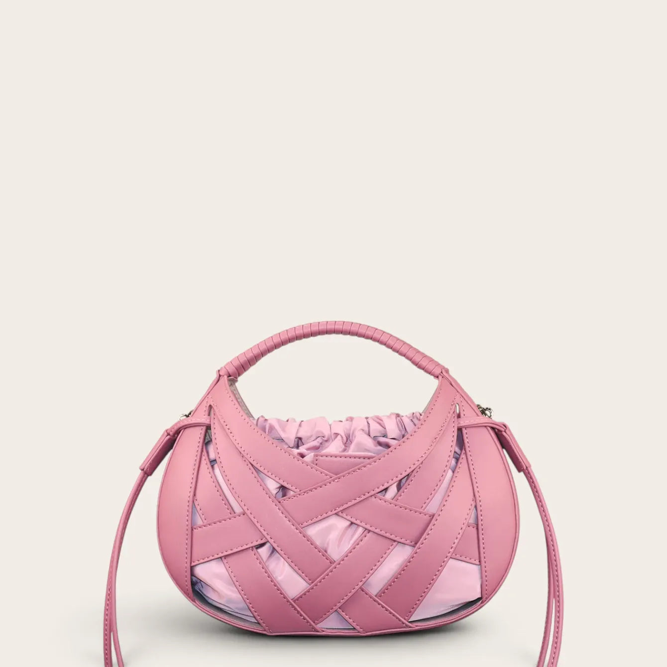 Sac a main cage cuir vegan tressé rond Rose