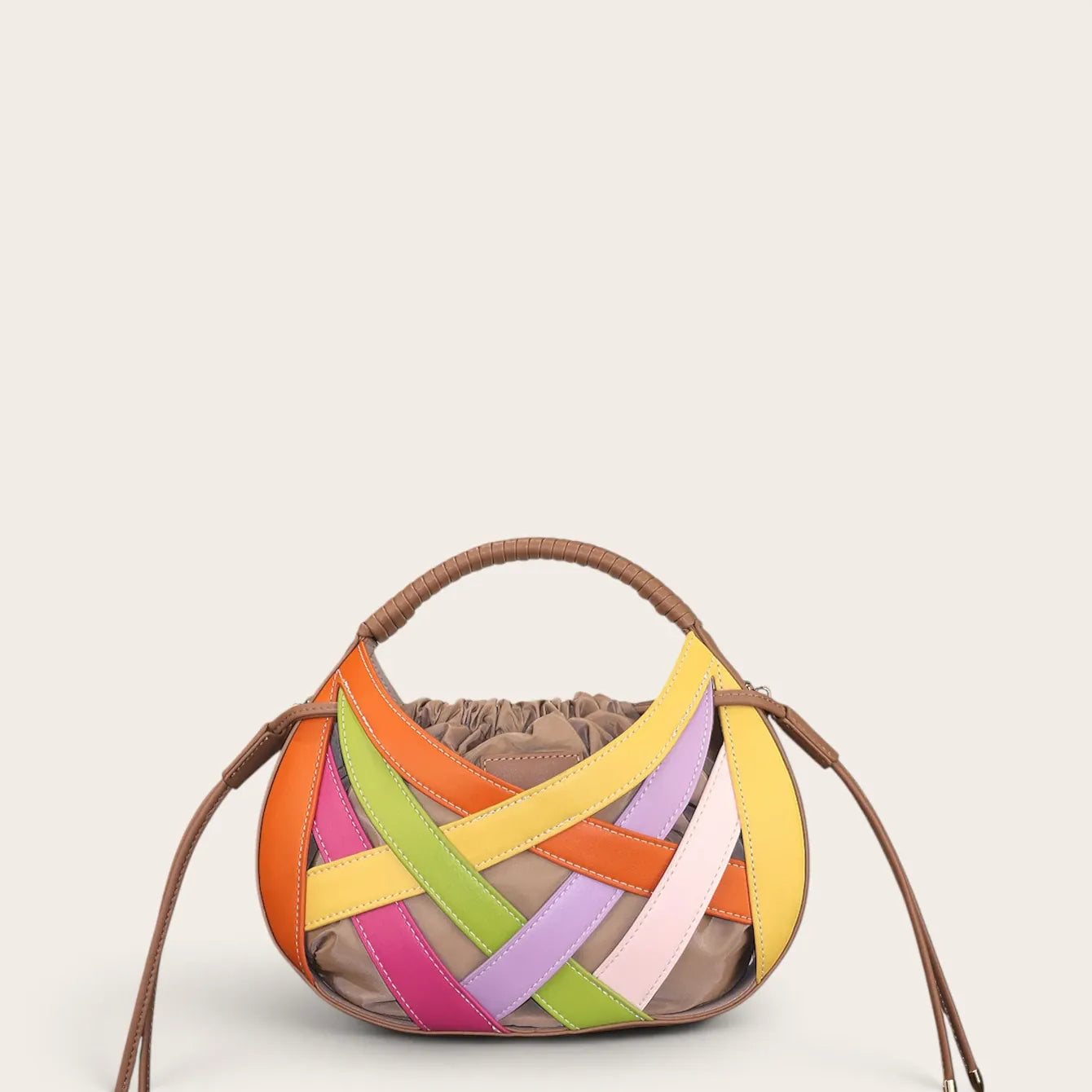 Sac a main cage cuir vegan tressé rond Multicolor