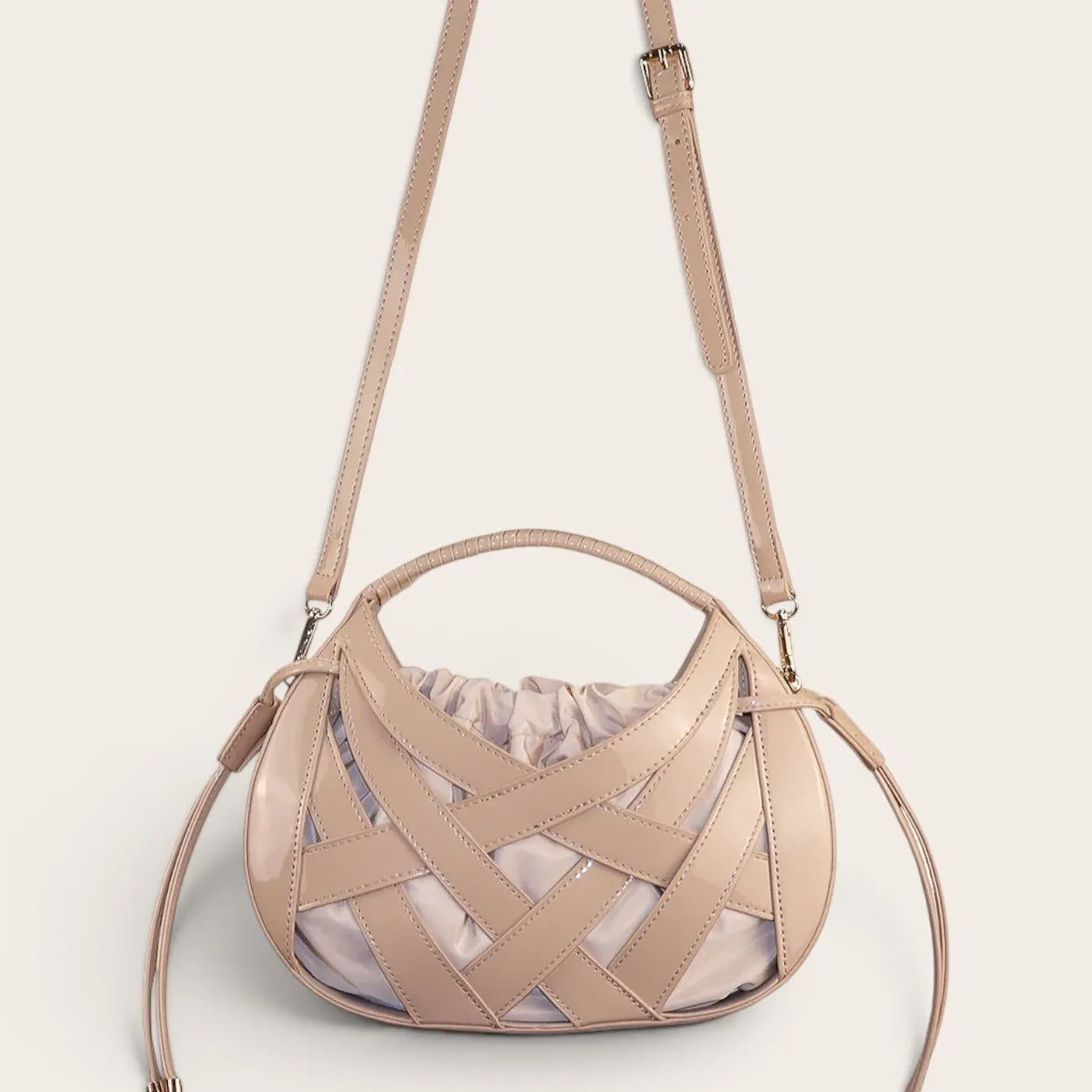 Sac a main cage cuir vegan tressé rond Abricot