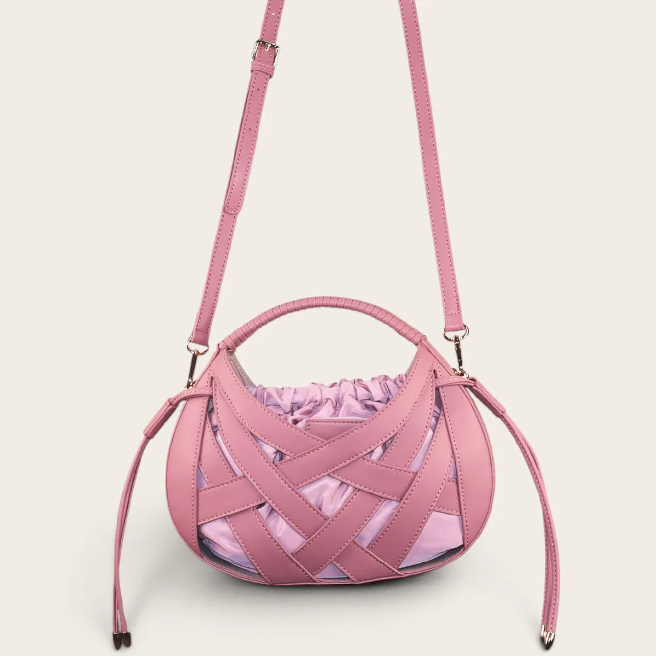 Sac a main cage cuir vegan tressé rond Rose