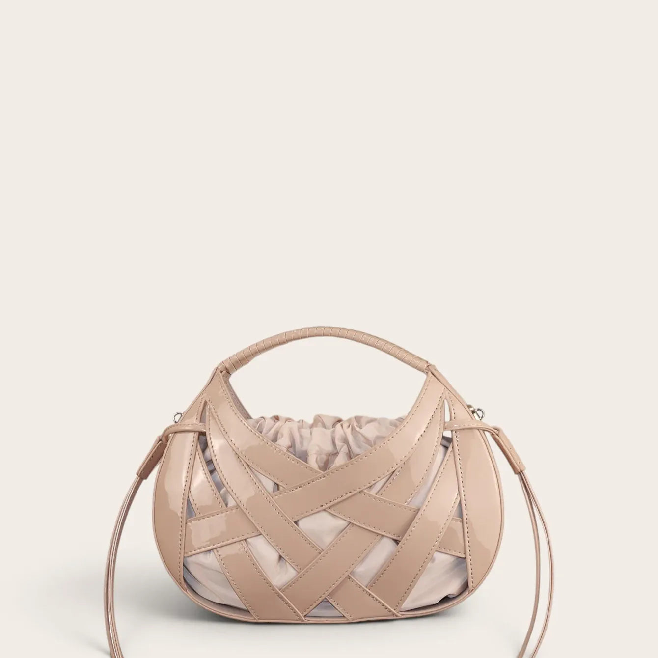 Sac a main cage cuir vegan tressé rond Abricot