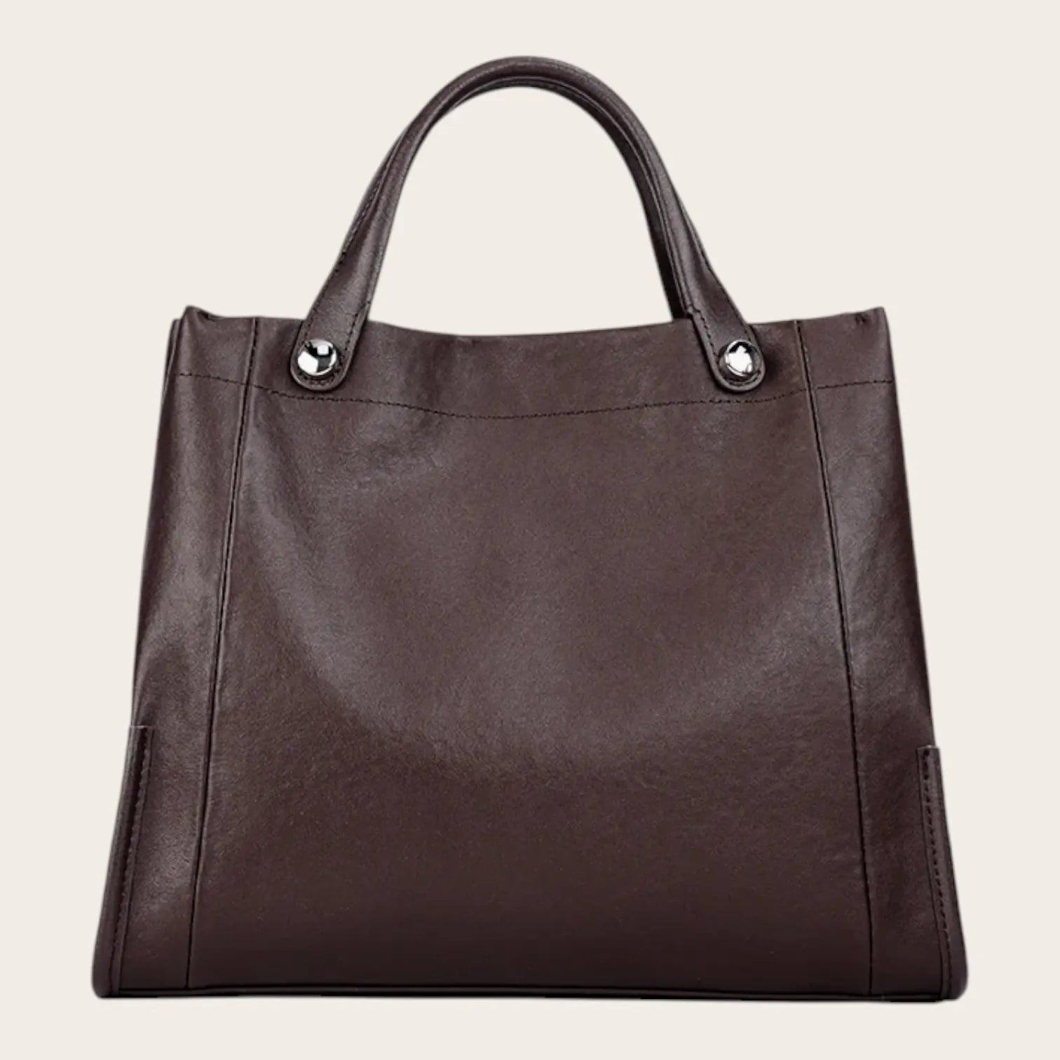 Sac a main carré en cuir lisse Café