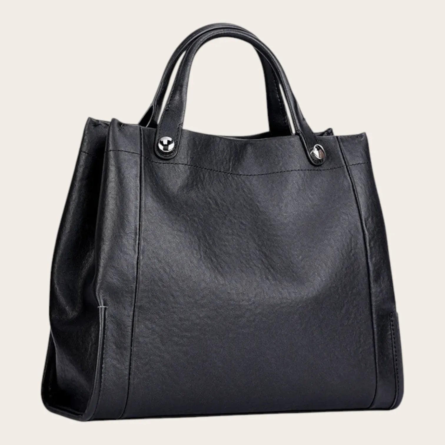 Sac a main carré en cuir lisse Noir