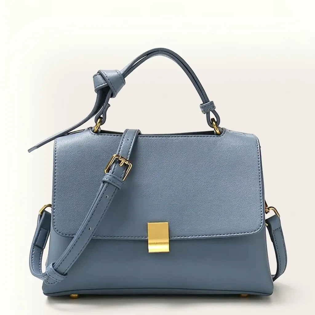Sac a main cartable cuir vegan fermoir métal doré Bleu