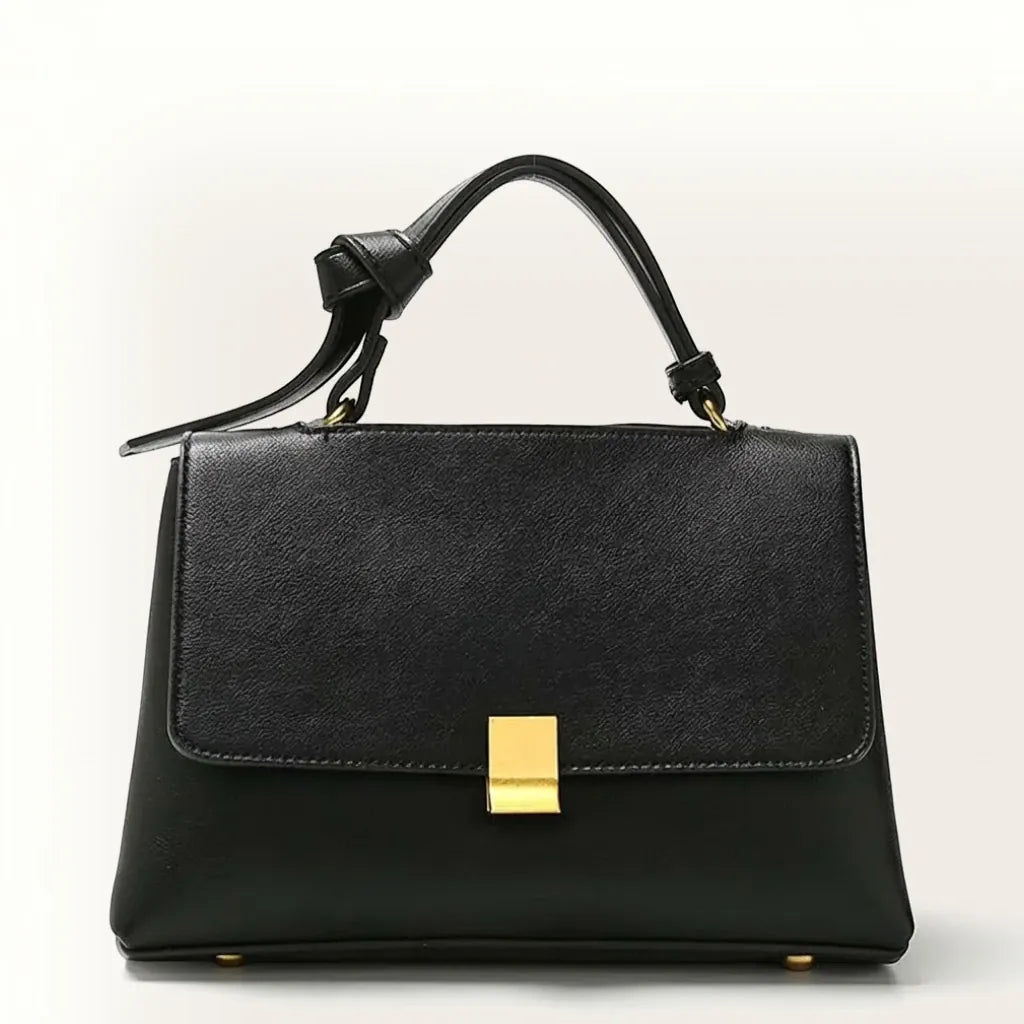 Sac a main cartable cuir vegan fermoir métal doré Noir