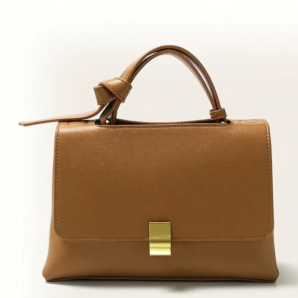 Sac a main cartable cuir vegan fermoir métal doré Marron
