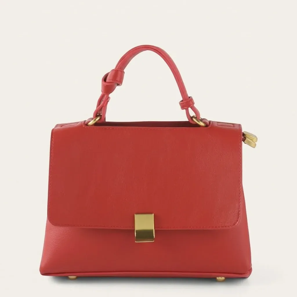 Sac a main cartable cuir vegan fermoir métal doré Rouge