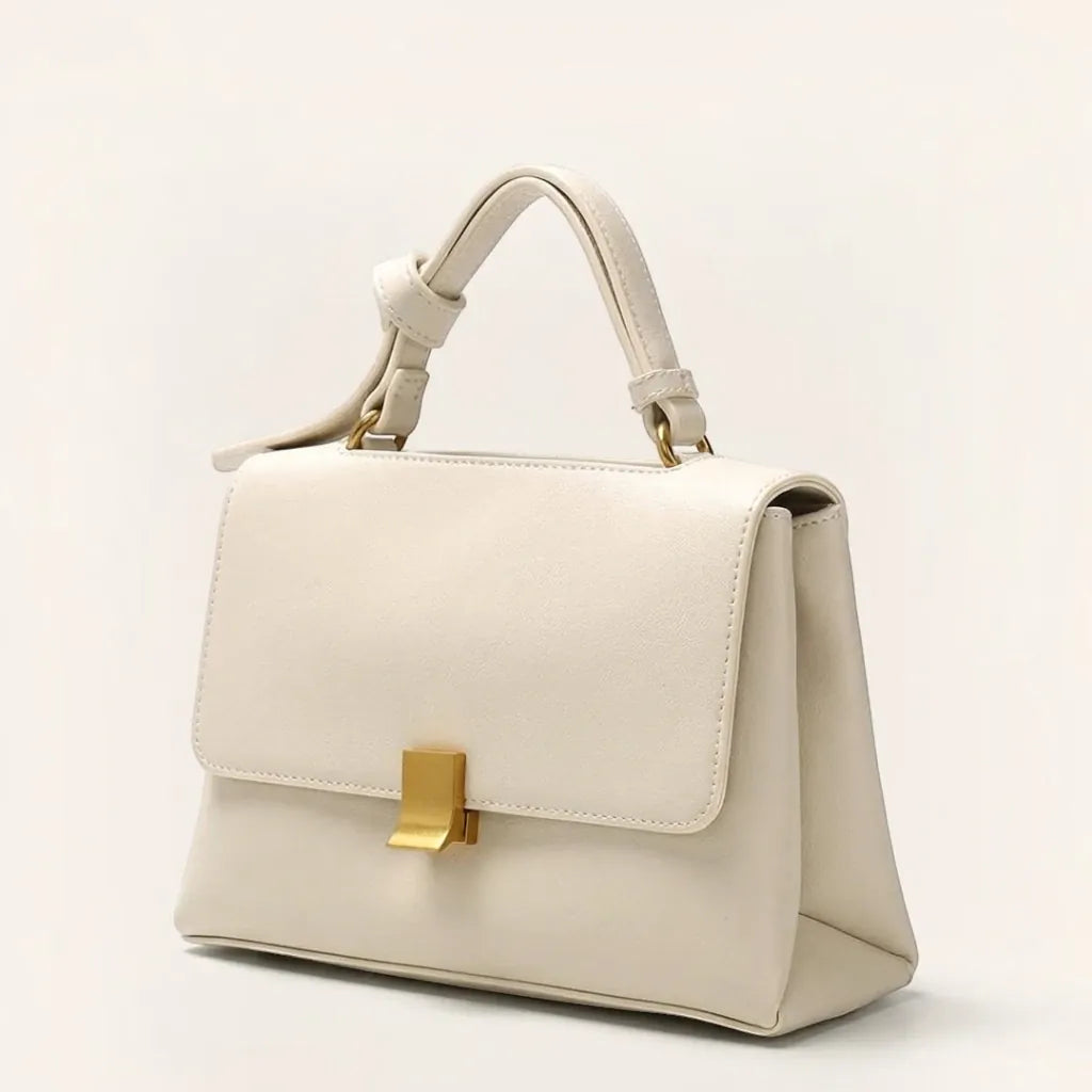 Sac a main cartable cuir vegan fermoir métal doré Blanc