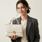 Sac a main cartable cuir vegan fermoir métal doré Blanc