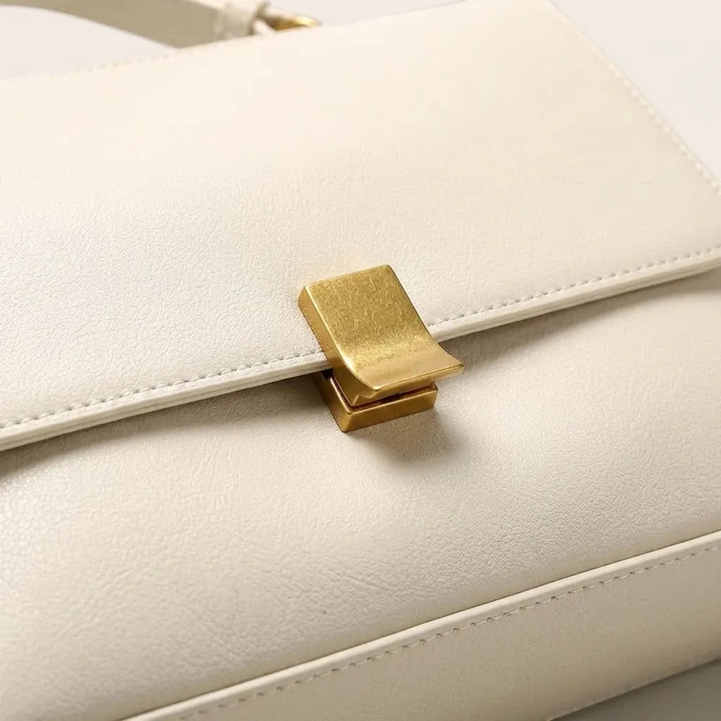 Sac a main cartable cuir vegan fermoir métal doré Blanc