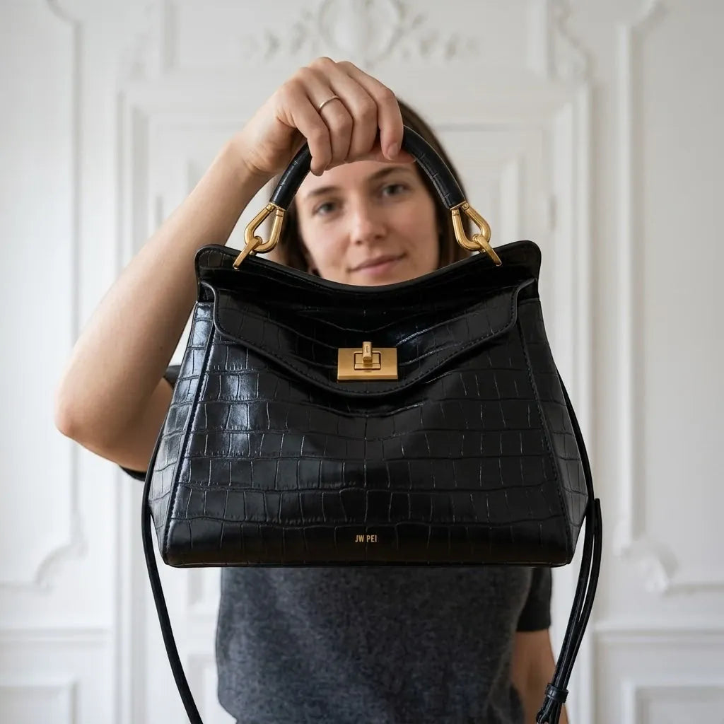 Sac a main croco cuir Noir