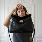 Sac a main croco cuir Noir
