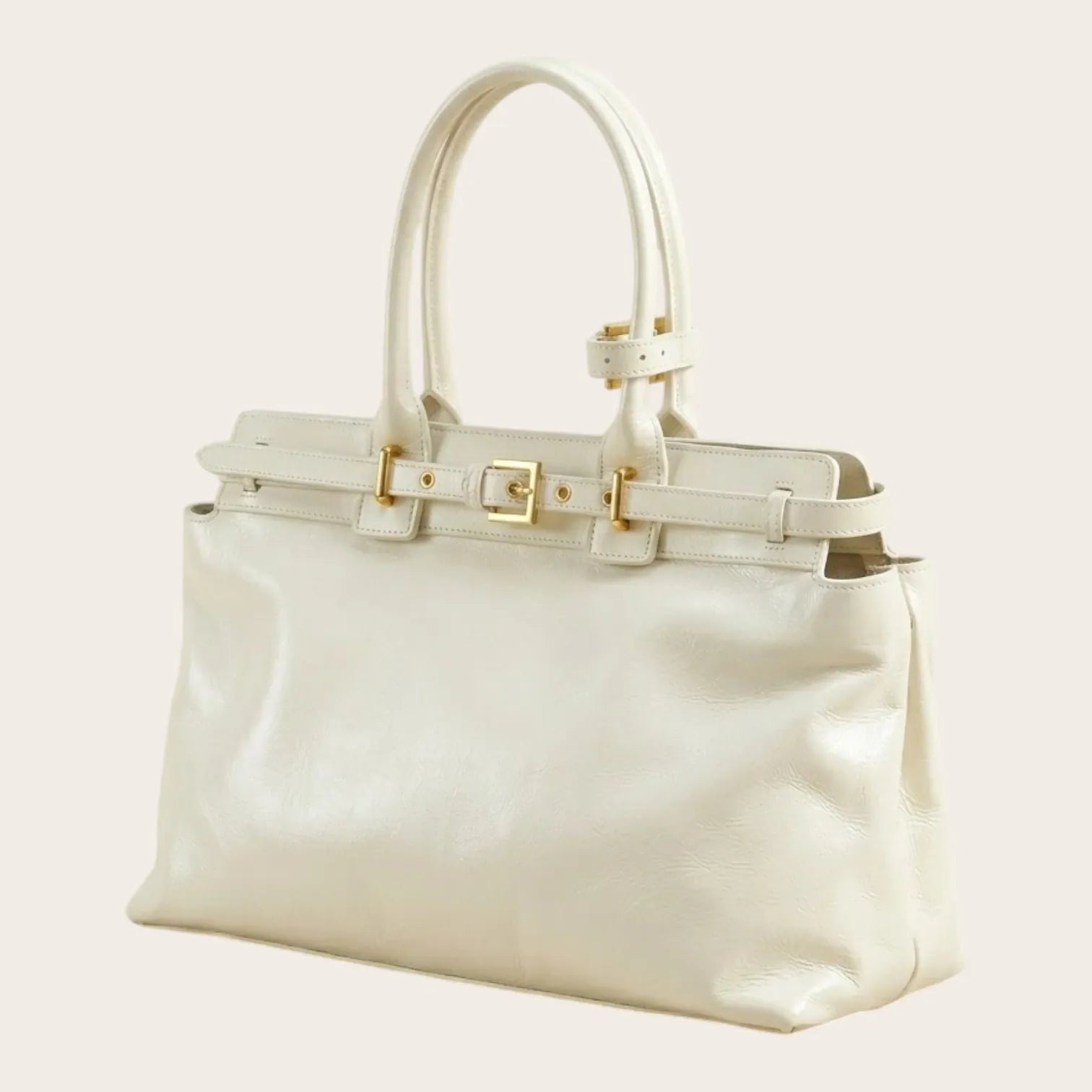 Sac à main cuir ceinture dorée Beige
