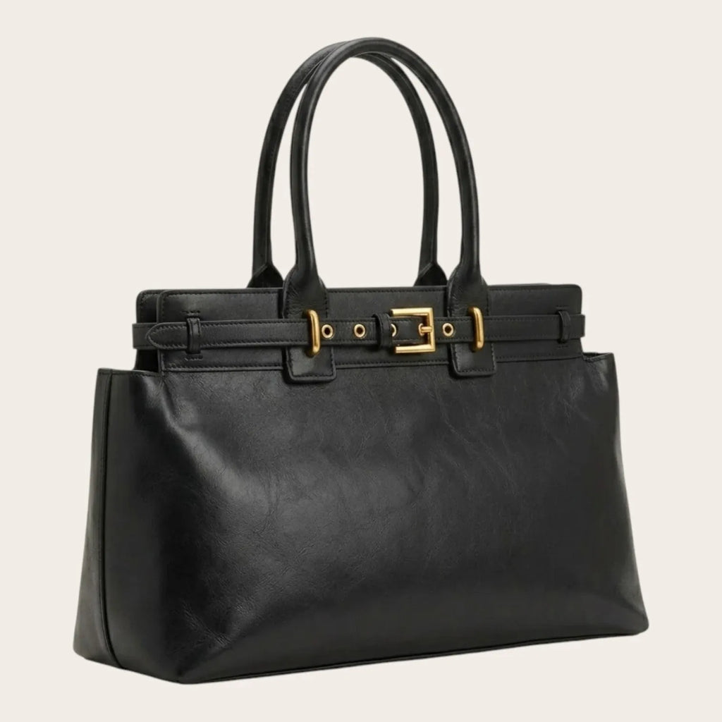 Sac à main cuir ceinture dorée Noir