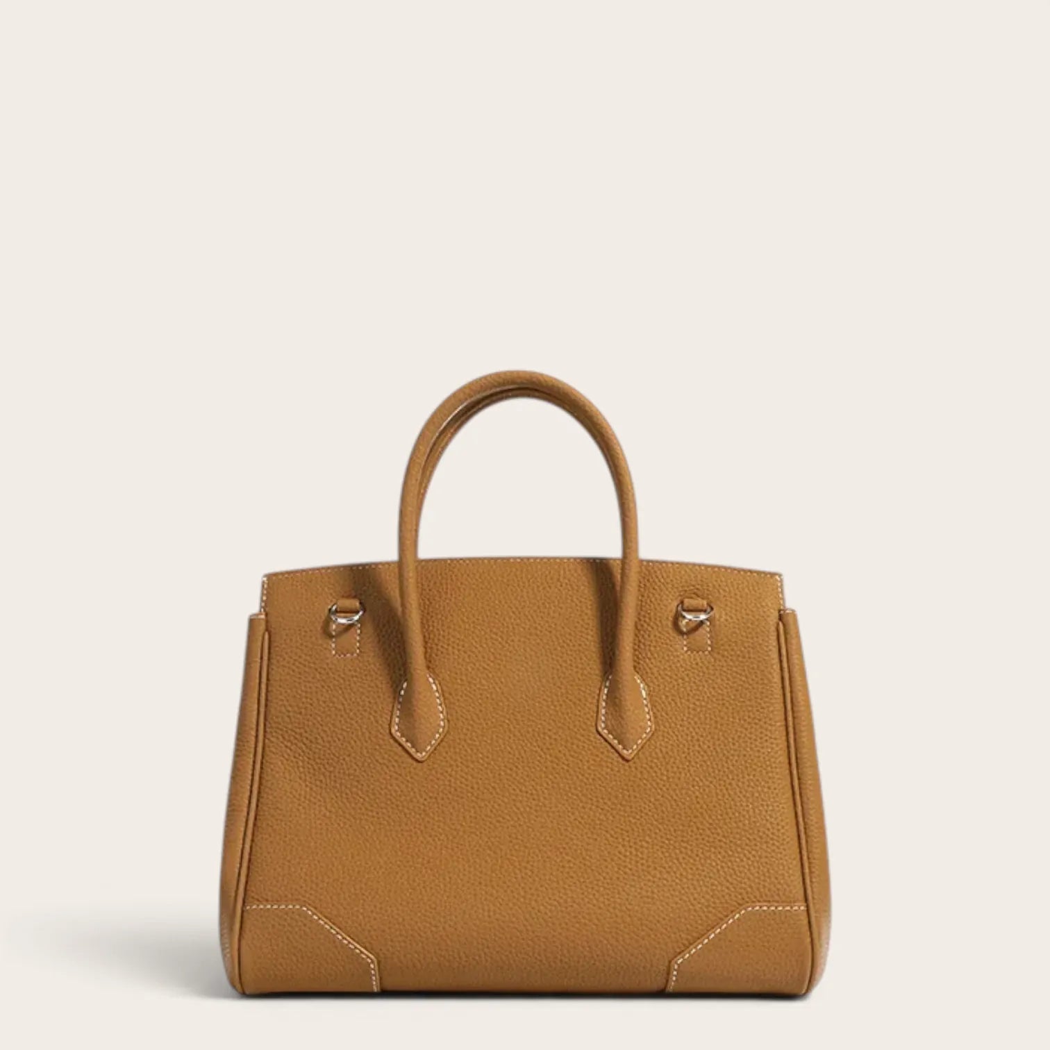 Sac à main cuir grainé rabat sellier Camel