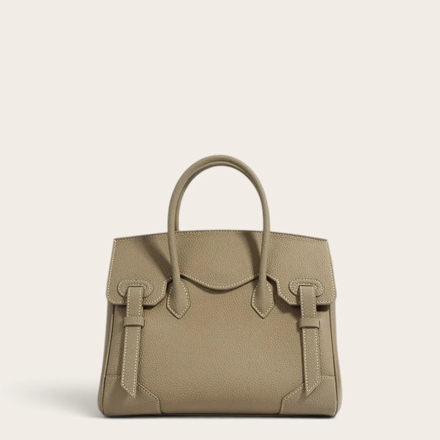 Sac à main cuir grainé rabat sellier Gris