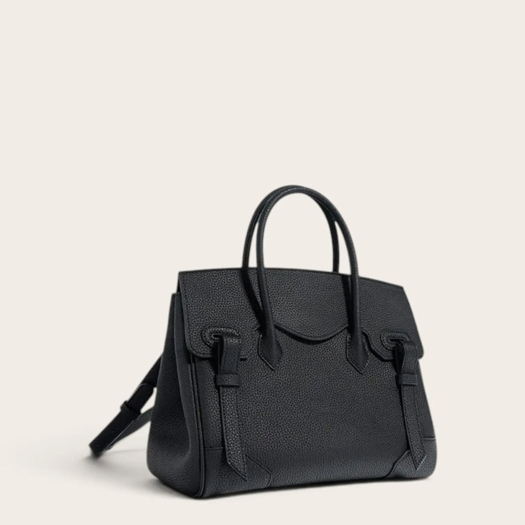 Sac à main cuir grainé rabat sellier Noir