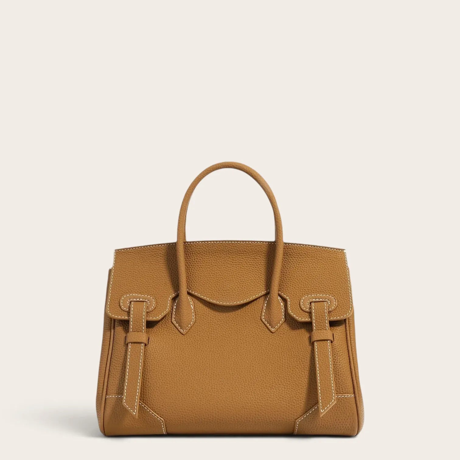 Sac à main cuir grainé rabat sellier Camel