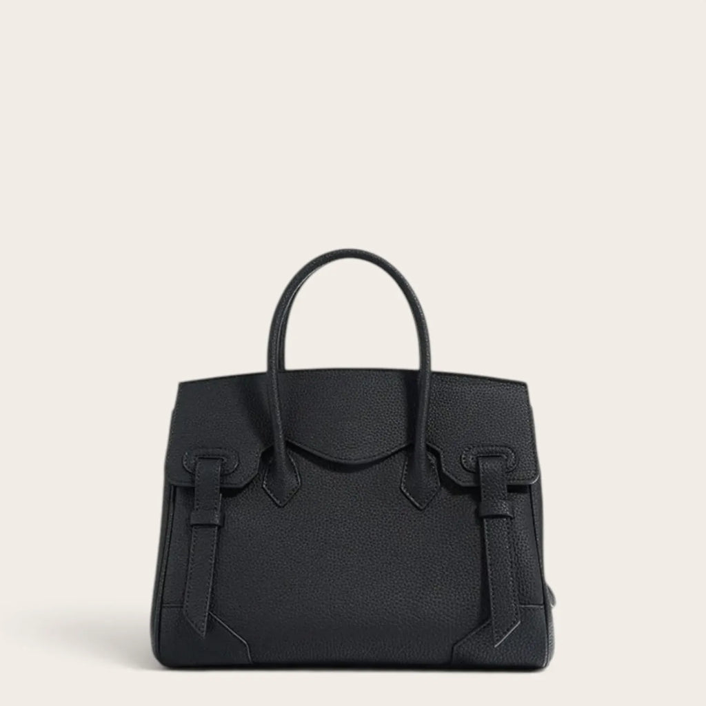 Sac à main cuir grainé rabat sellier Noir