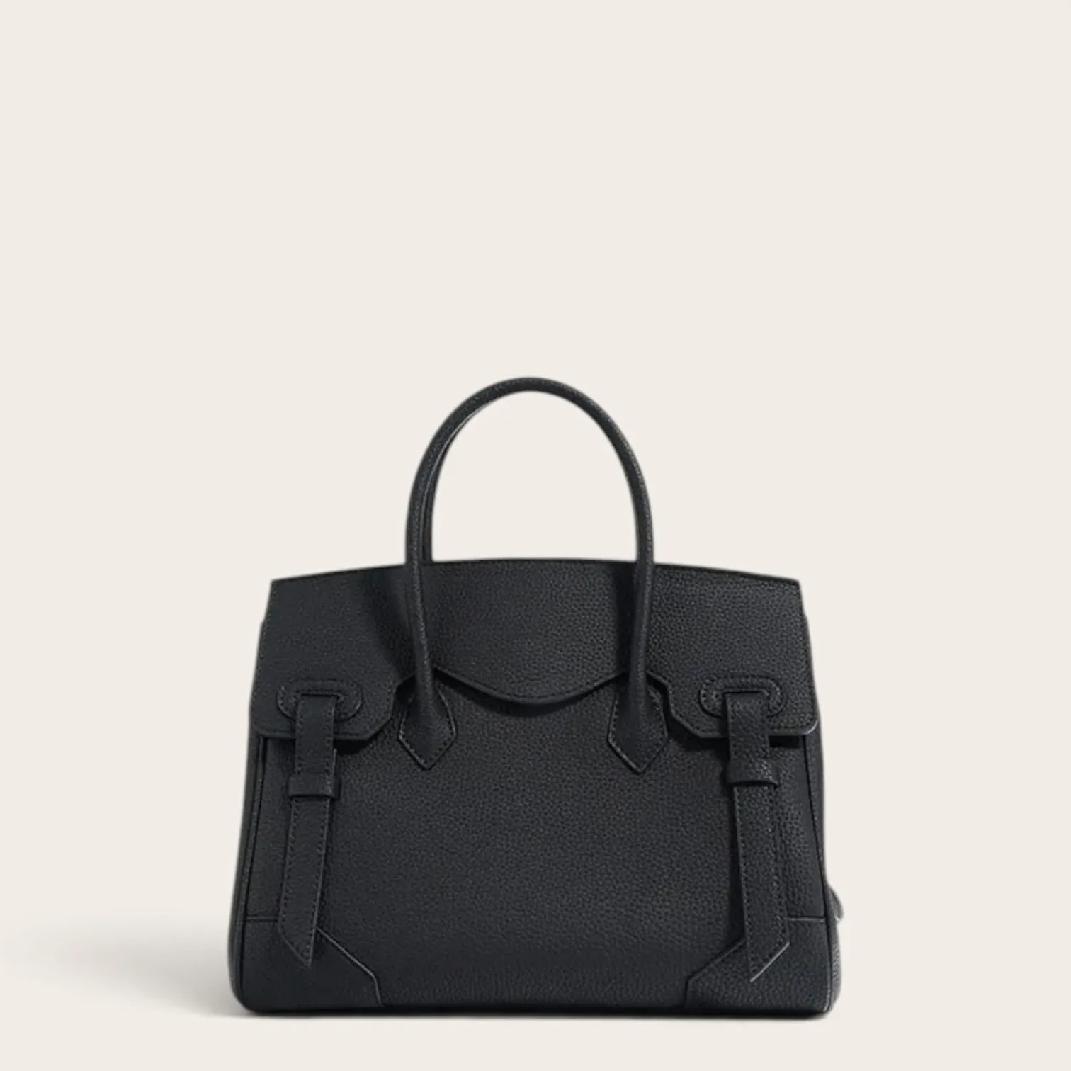 Sac à main cuir grainé rabat sellier Noir
