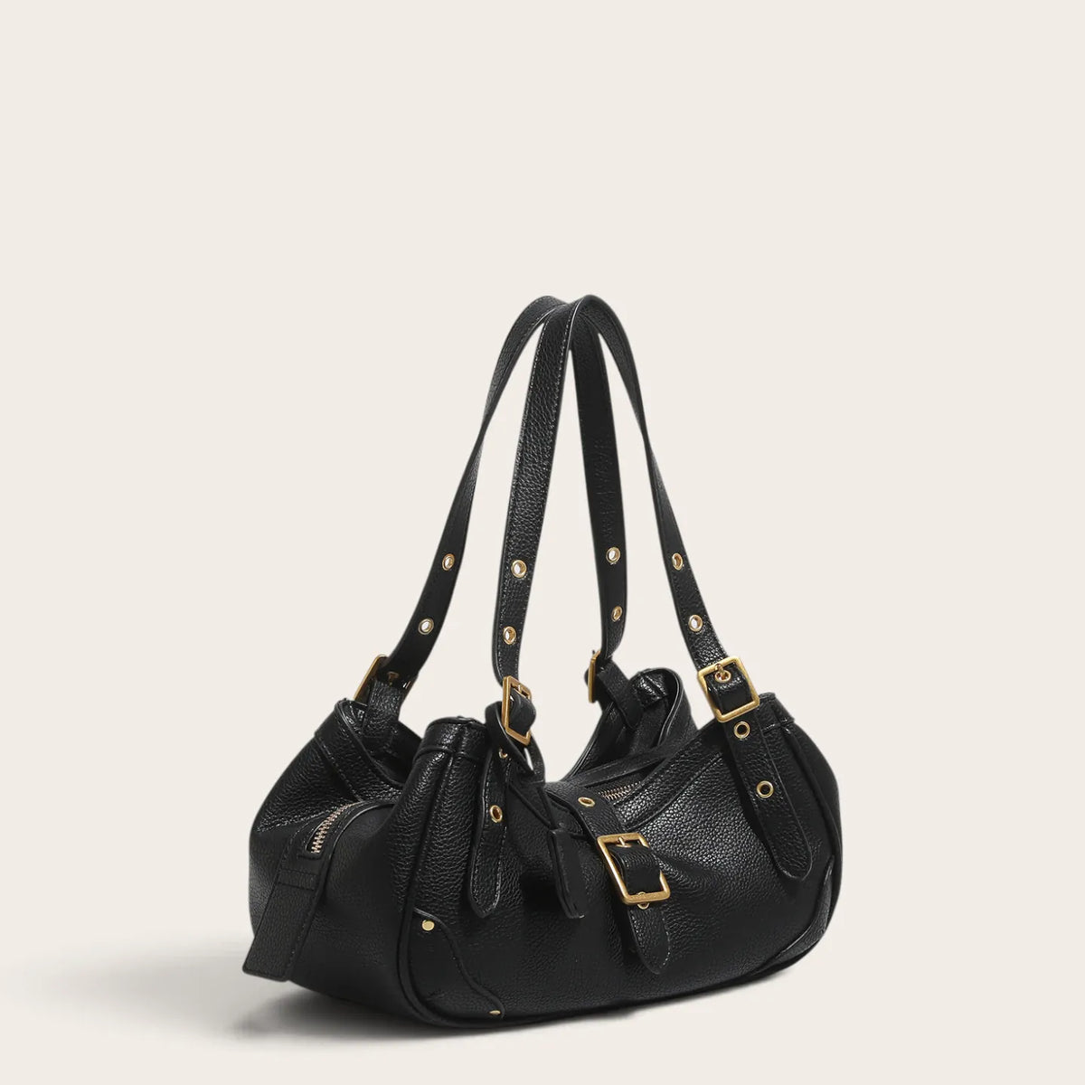 Sac a main en cuir zippé rétro Noir
