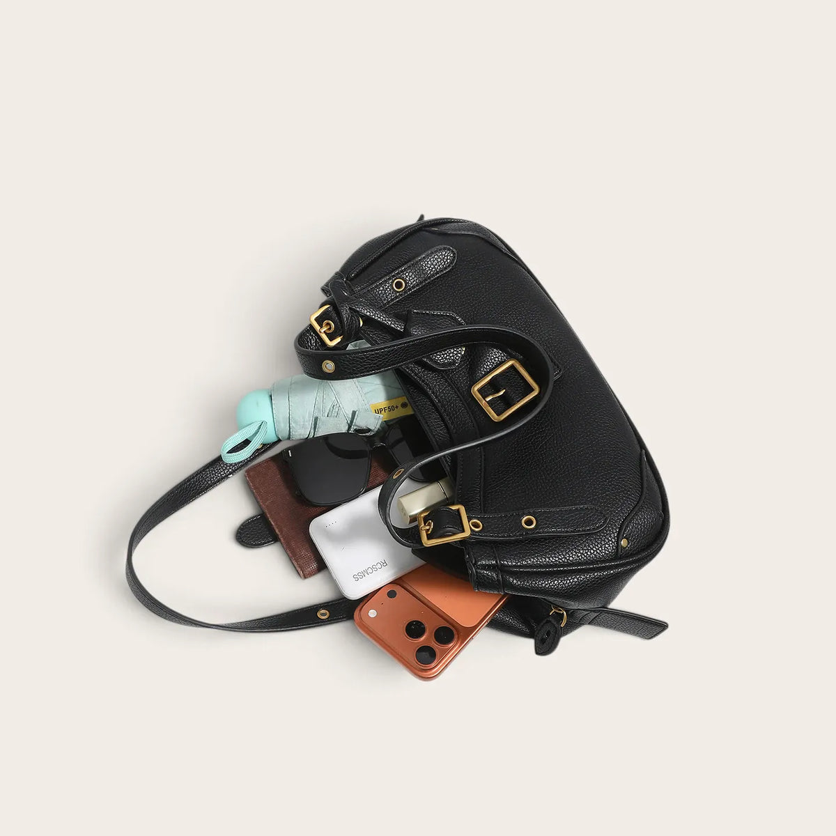 Sac a main en cuir zippé rétro Noir