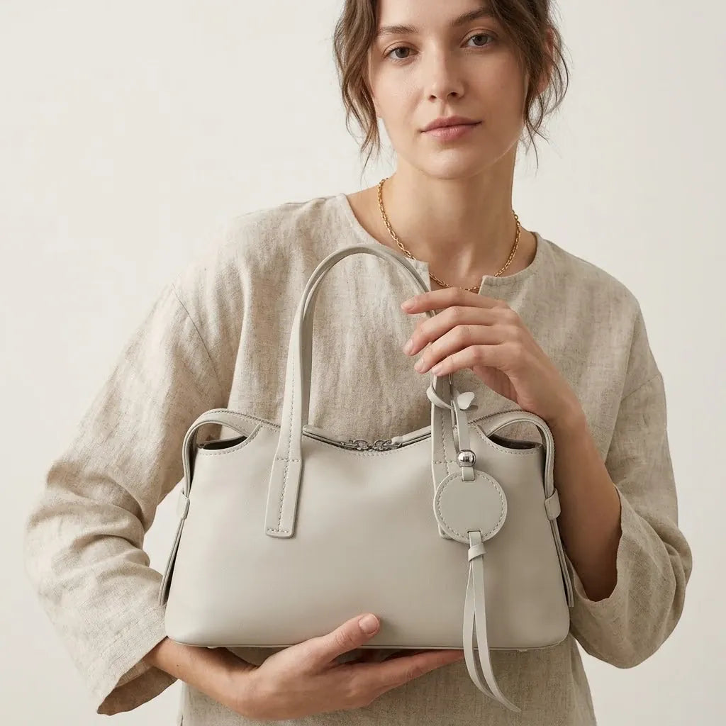 Sac a main grand médaillon rond en cuir Ivoire