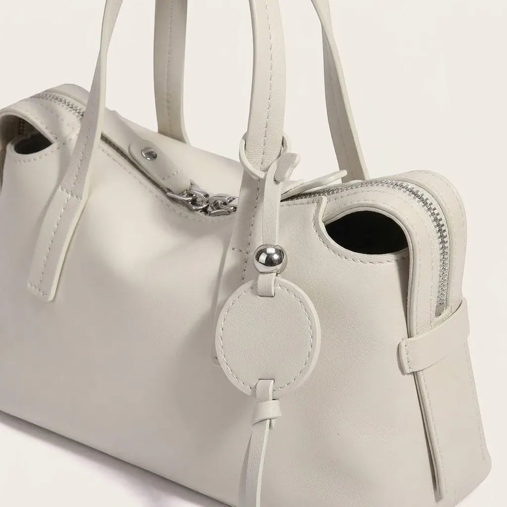 Sac a main grand médaillon rond en cuir Ivoire
