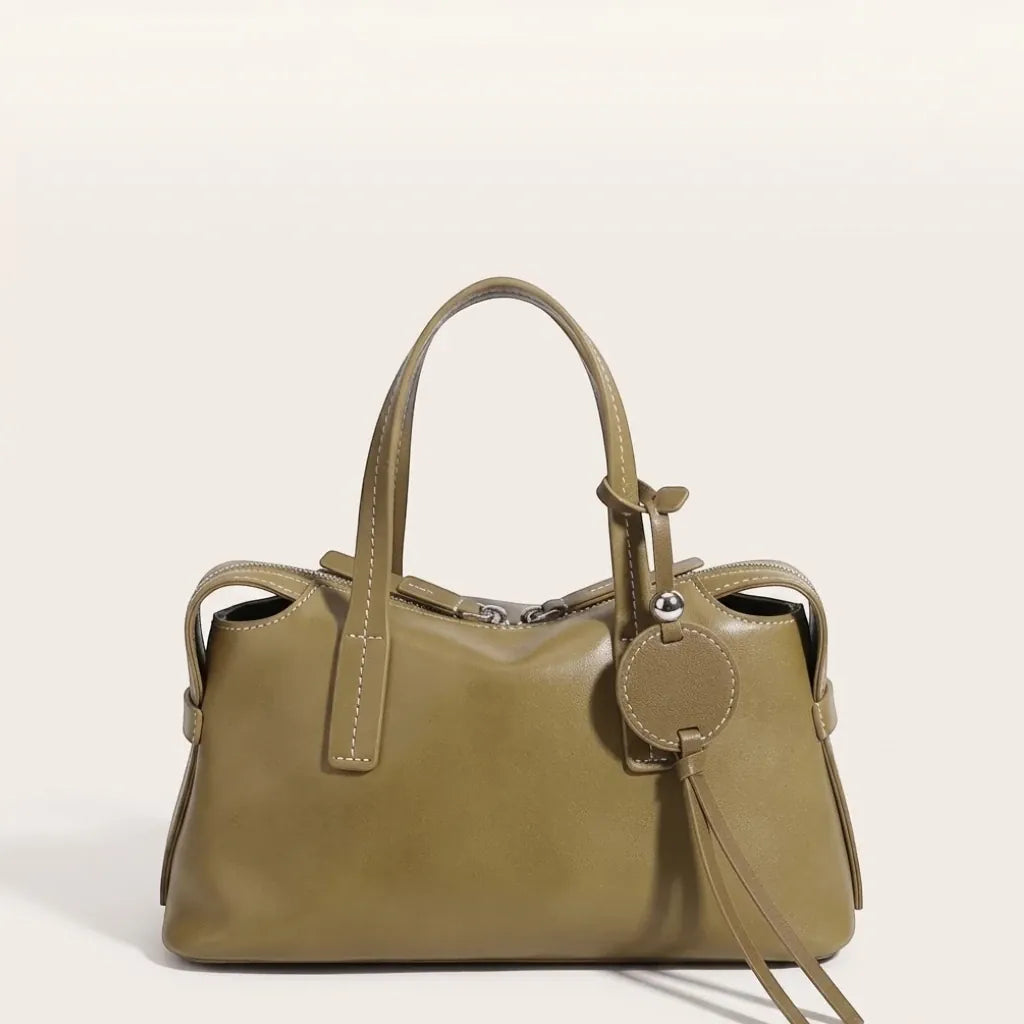Sac a main grand médaillon rond en cuir Kaki