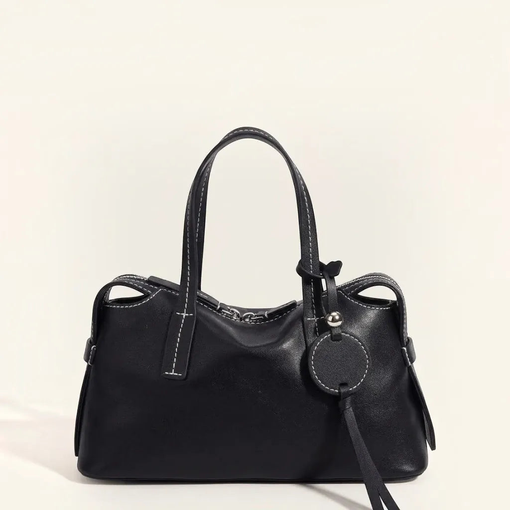 Sac a main grand médaillon rond en cuir Noir