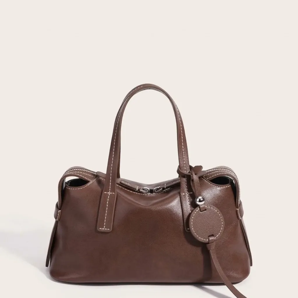 Sac a main grand médaillon rond en cuir Marron