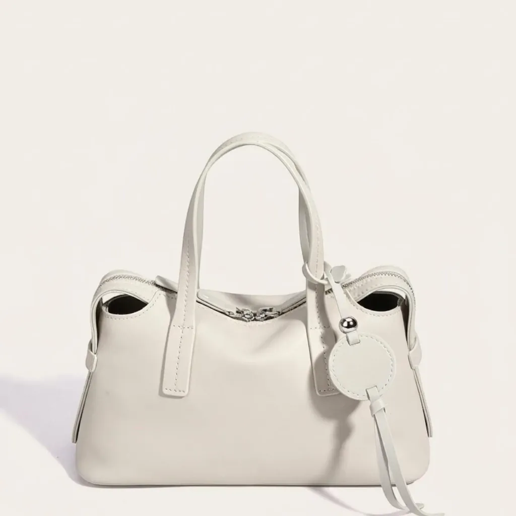 Sac a main grand médaillon rond en cuir Ivoire