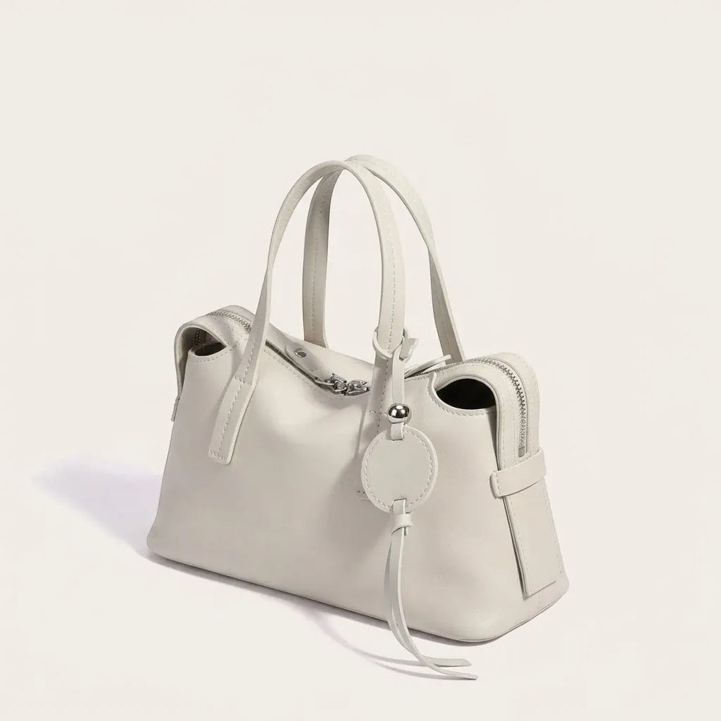 Sac a main grand médaillon rond en cuir Ivoire