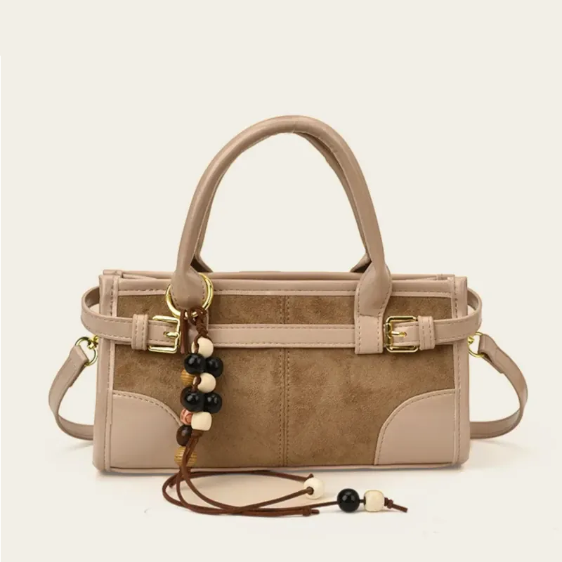 Sac à main suédine bi-matière perles bois