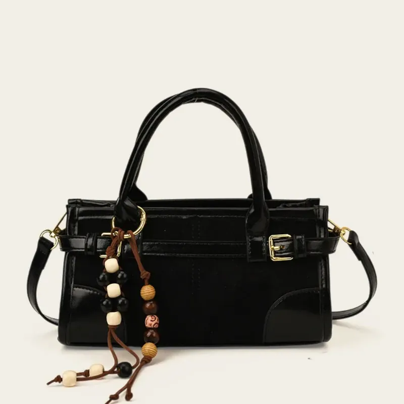 Sac à main suédine bi-matière perles bois