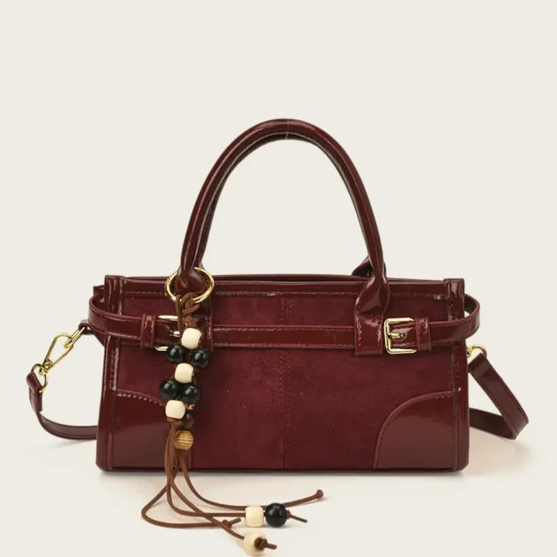 Sac à main suédine bi-matière perles bois